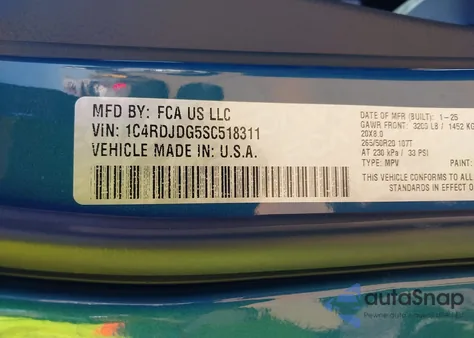 2025 Dodge Durango Gt Plus Awd from USA, damaged, VIN 1C4RDJDG5SC518311